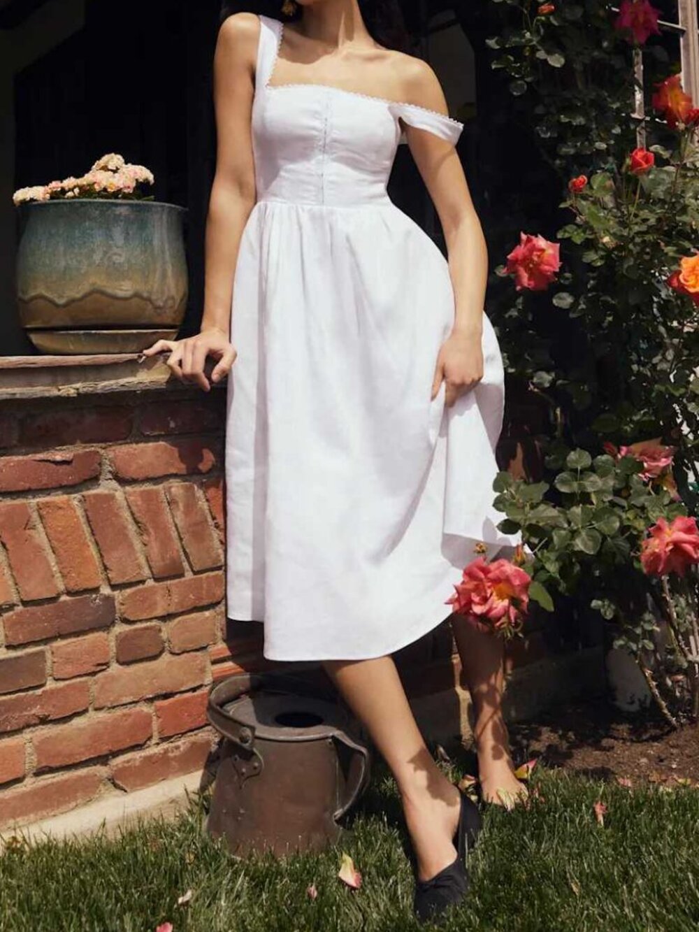 Reformation Tagliatelle Linen Midi Dress White LWD 8